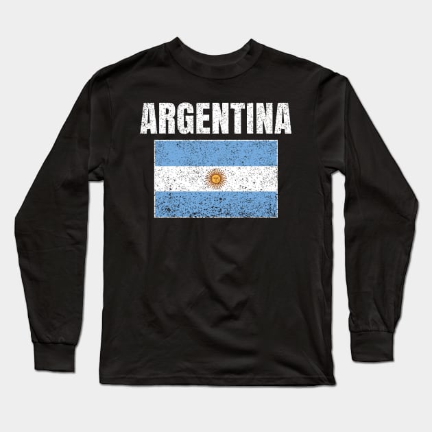 Argentinian Flag Vintage Argentina Country Gift Long Sleeve T-Shirt by Grabitees